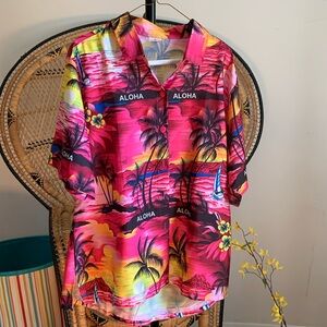 Men's Button Up Floral Sunset Aloha Shirt XL